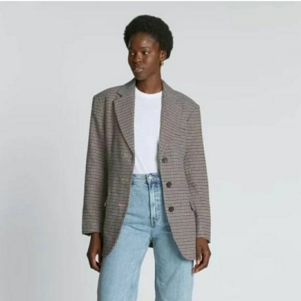 Everlane The ReWool '80s Blazer Houndstooth Plaid Oversized Classic Jacket Sz 12 - Picture 2 of 16